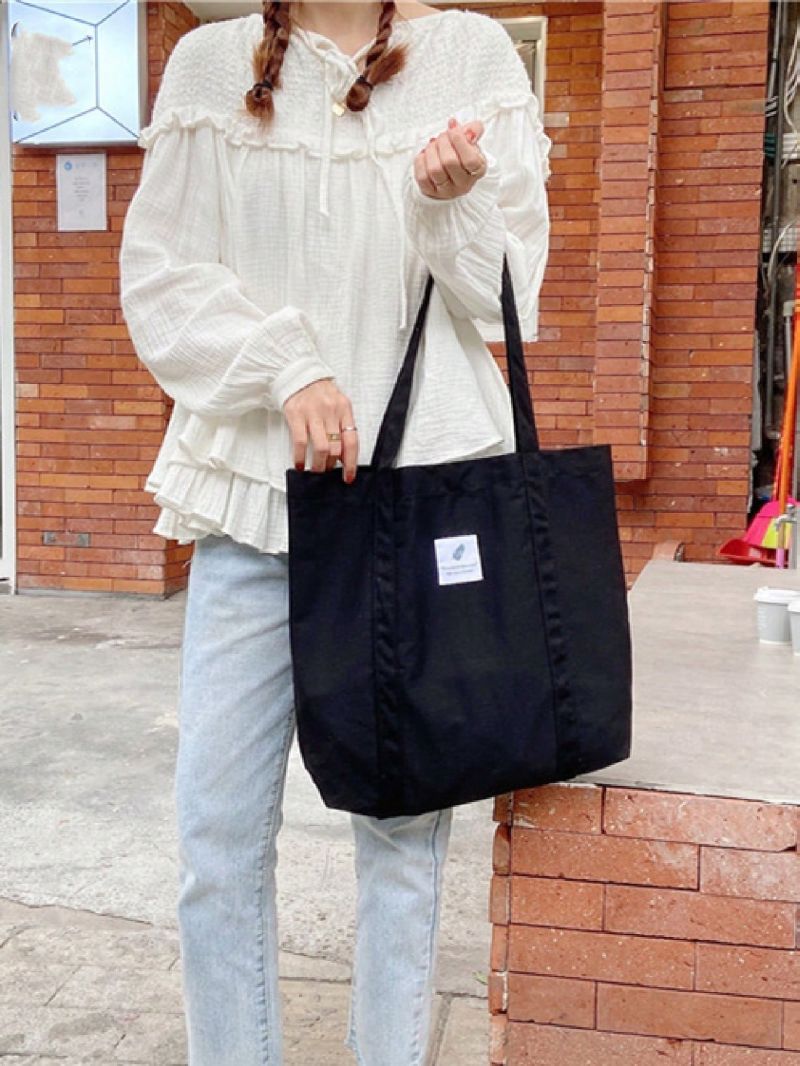 Letter Patch Shoulder Tote Bag Black Large Capacity For Daily