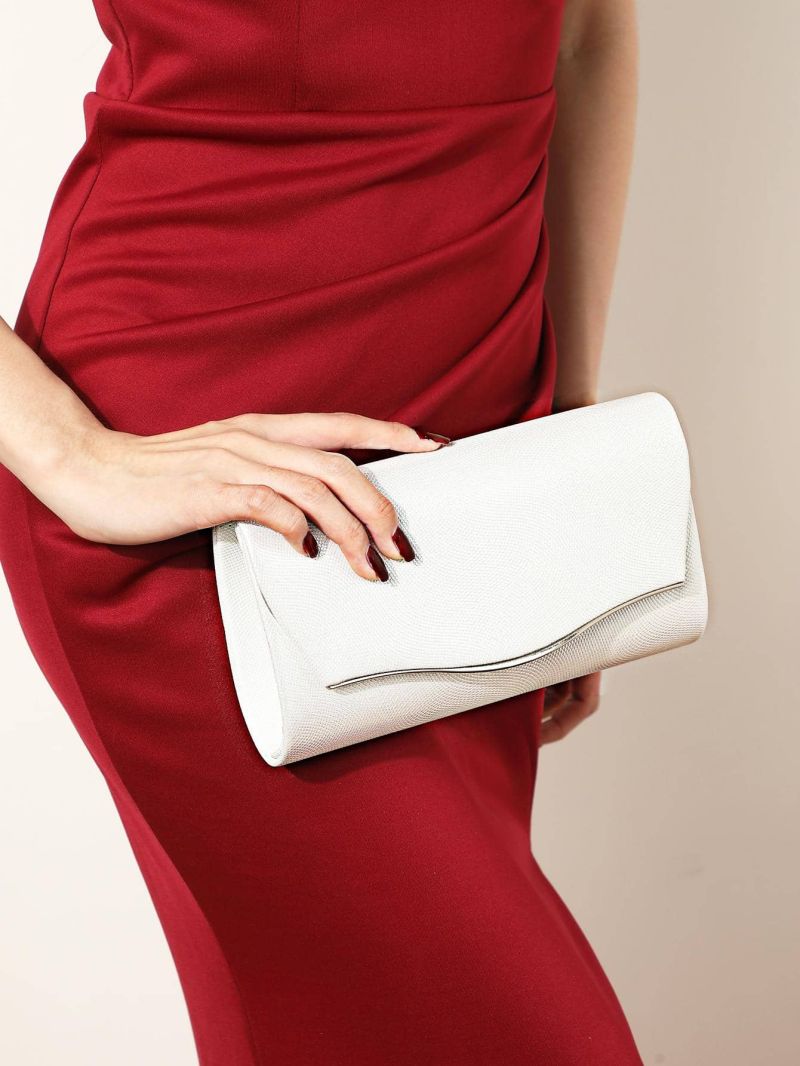 Small Envelope Bag Neon Red Funky Metal Decor Chain Flap PU For Party