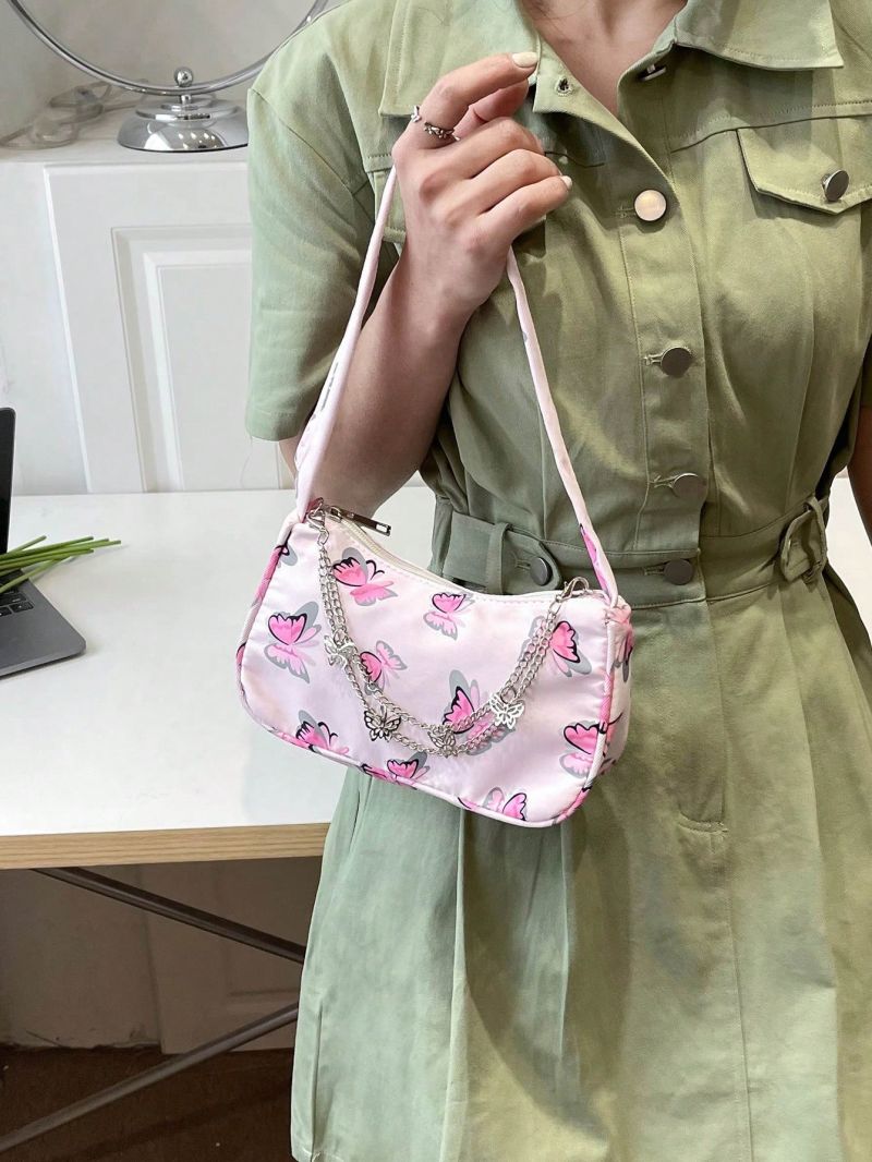 Fashion Women Butterfly Chain Shoulder Bag Pure Color Casual All-Match Underarm Bag