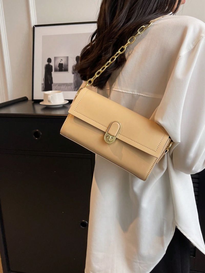 Small Square Bag Elegant Turn-lock Flap Chain PU