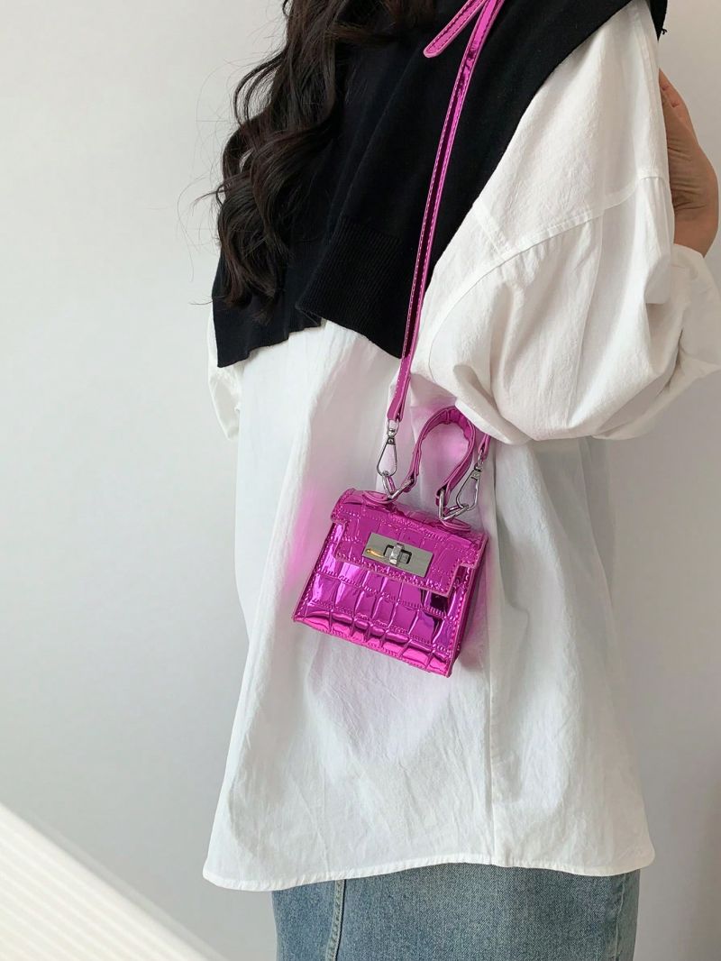 PU Square Bag Turn-lock Crocodile Embossed