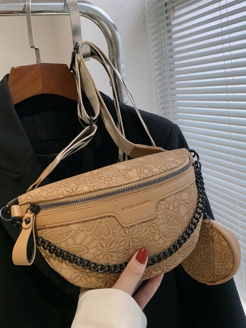 PU Waist Bag With Coin Purse Flower Embossed