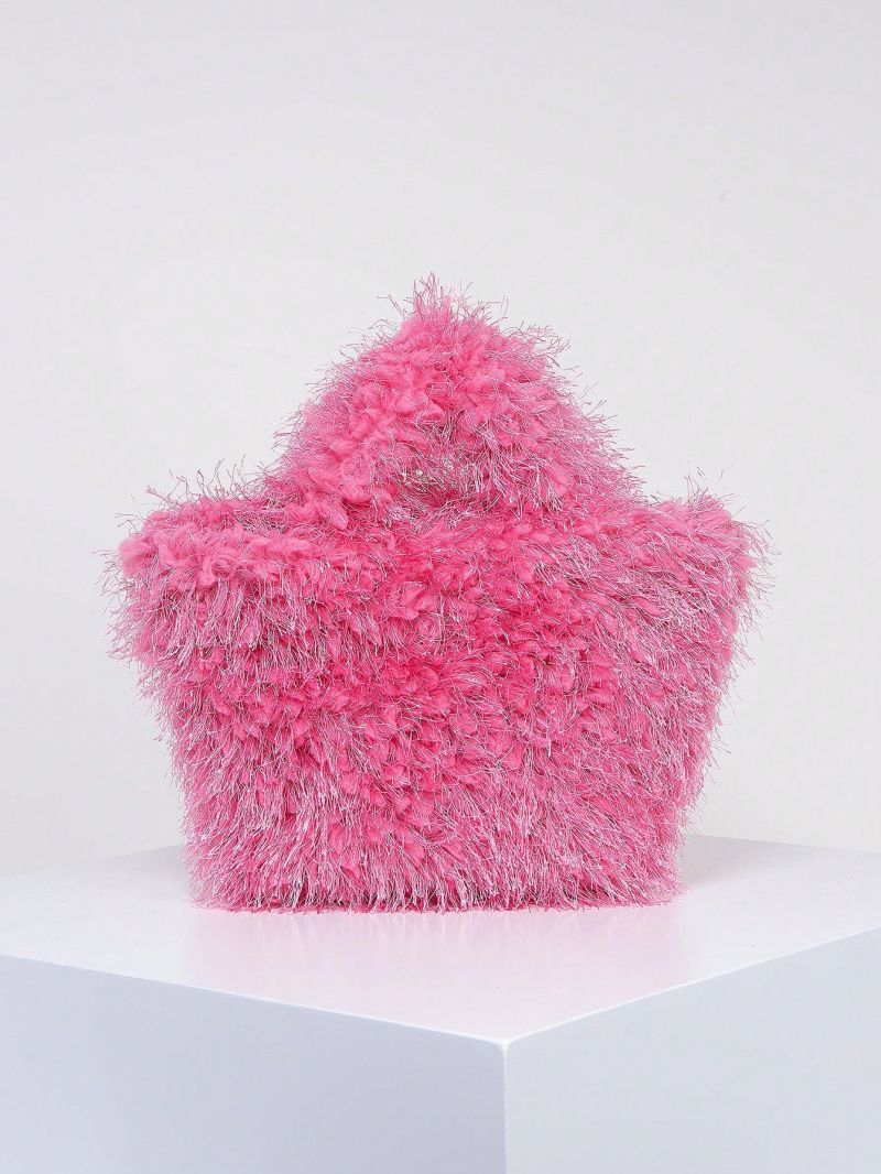 Small Top Handle Bag Fluffy Solid Color