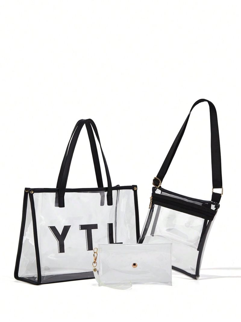 3pcs Bag Set Tote Shoulder Bag Purse Clear Design
