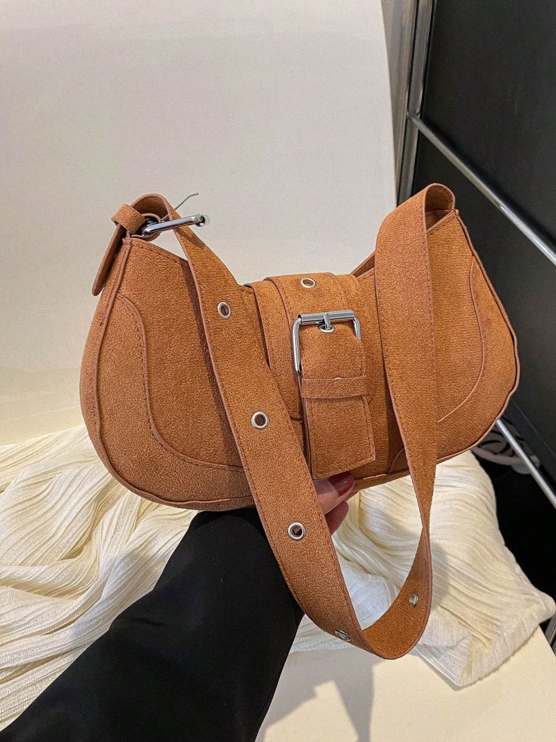 Medium Hobo Bag Black Buckle Decor Top Handle For Daily