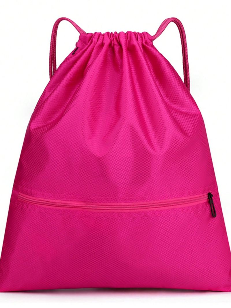 Hot Pink Drawstring Backpack Minimalist Large Capacity Waterproof For Daily