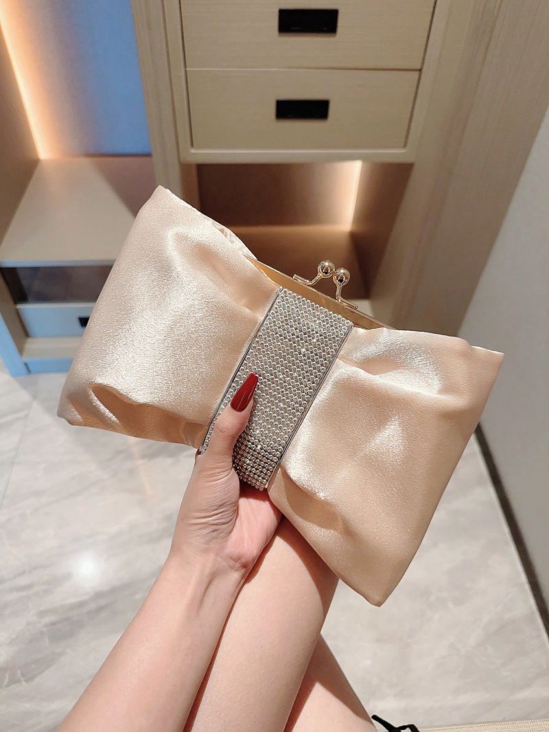 Bow Design Novelty Bag Rhinestone Decor Kiss Lock