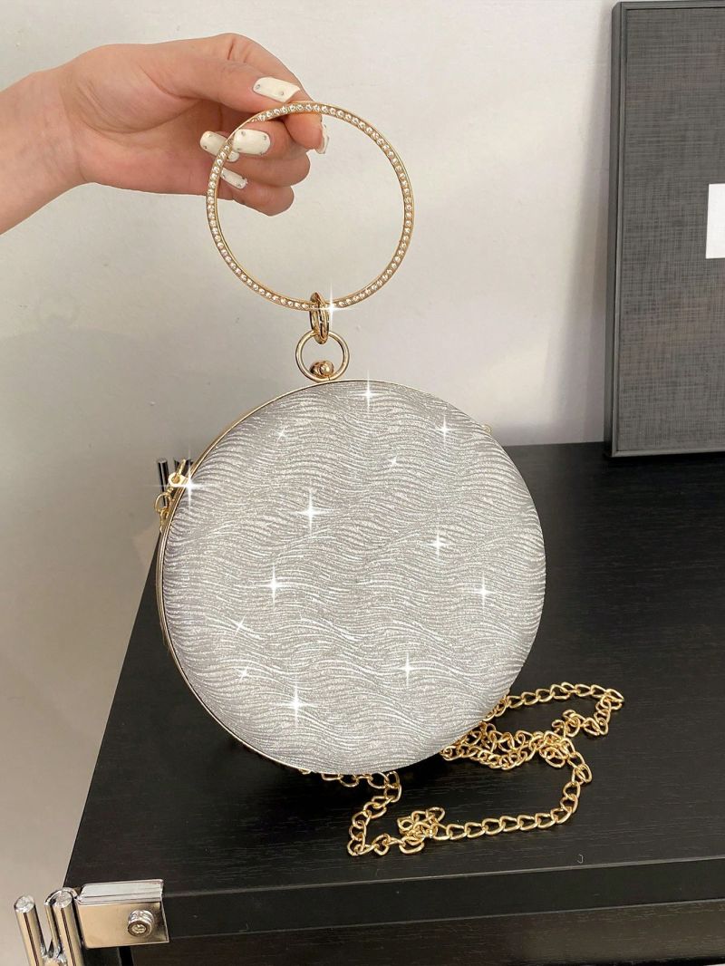 Mini Circle Bag Glitter Ring Strap For Party