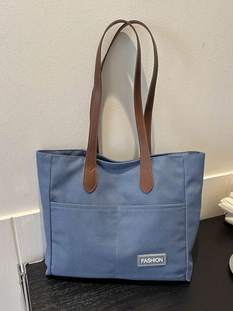 Canvas Shopper Bag Letter Patch Detail