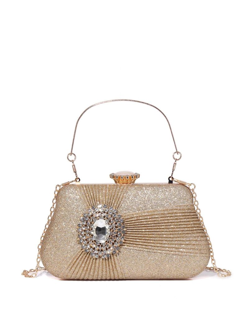 Small Glitter Box Bag Pleated Detail Rhinestone Decor Glamorous