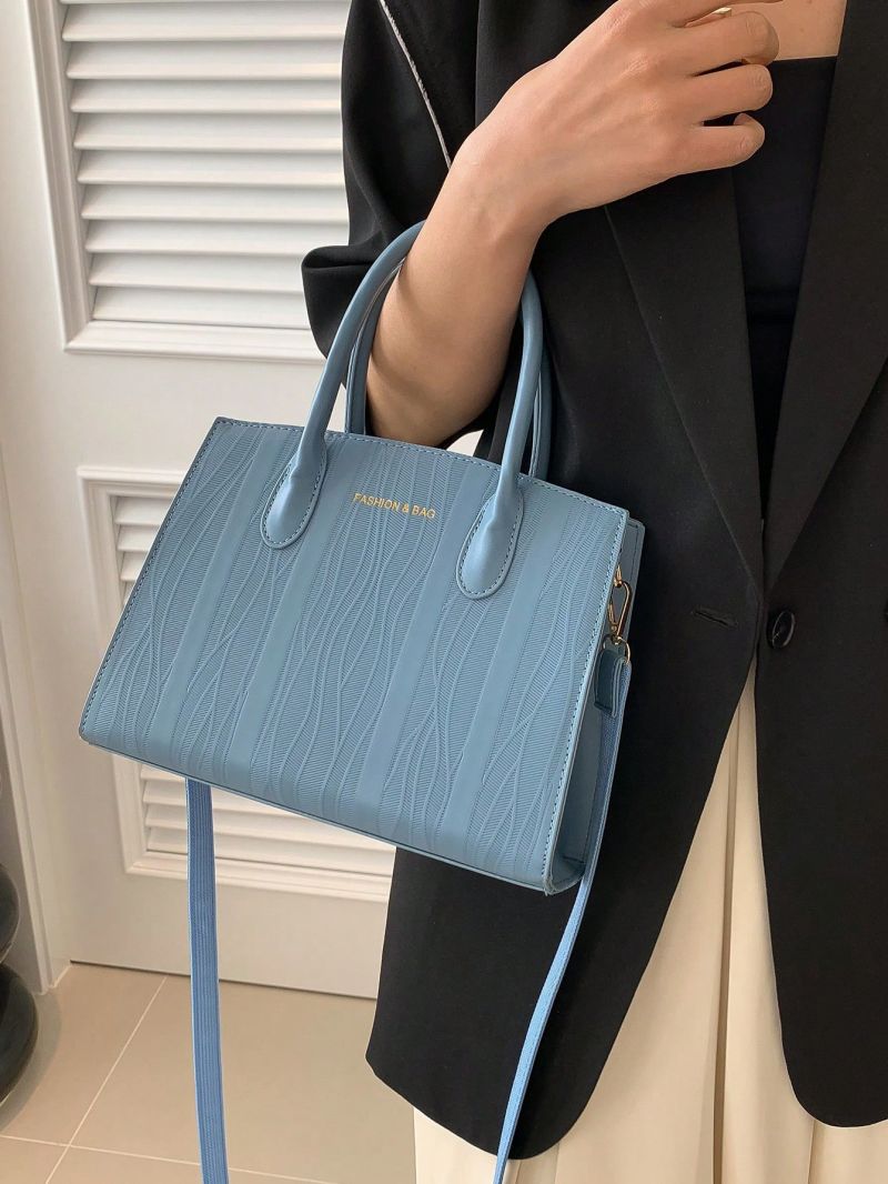 Embossed Detail Square Bag PU Blue