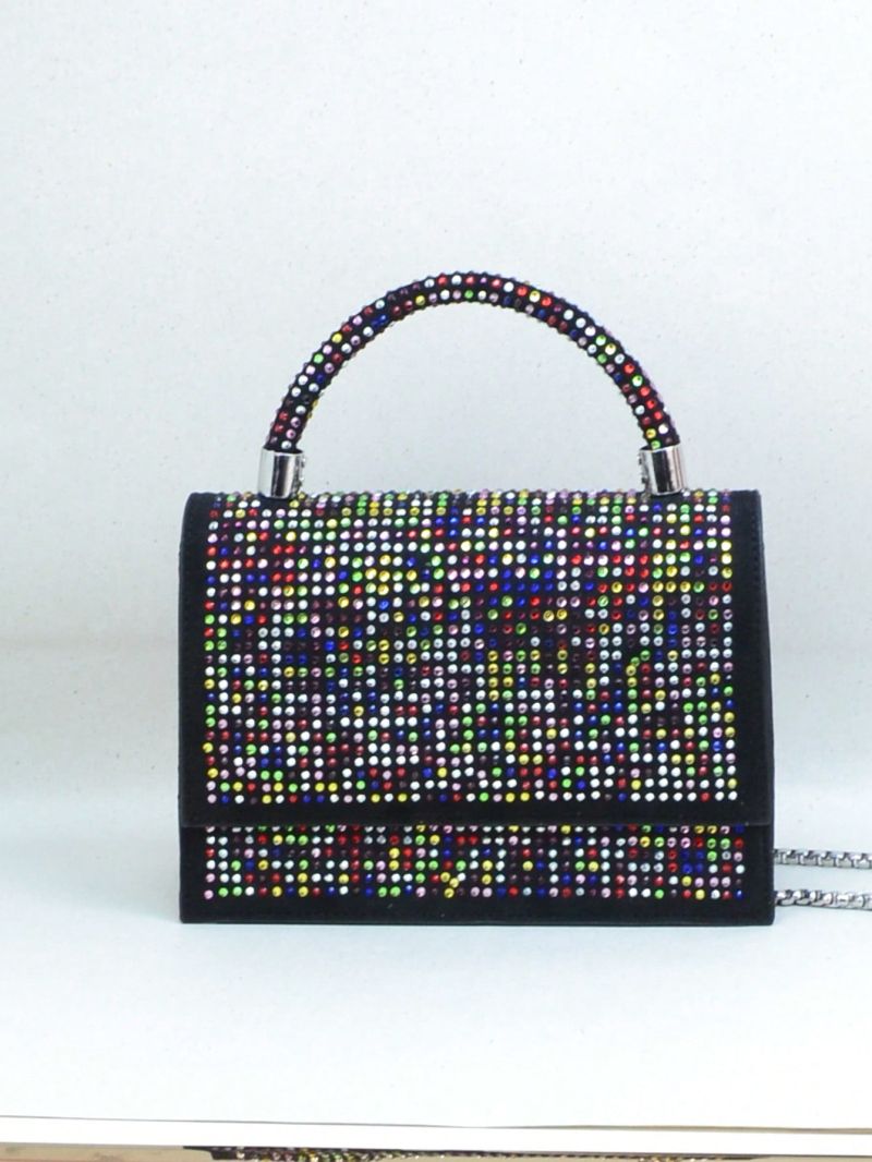 Small Square Bag Rhinestone Decor Flap Top Handle