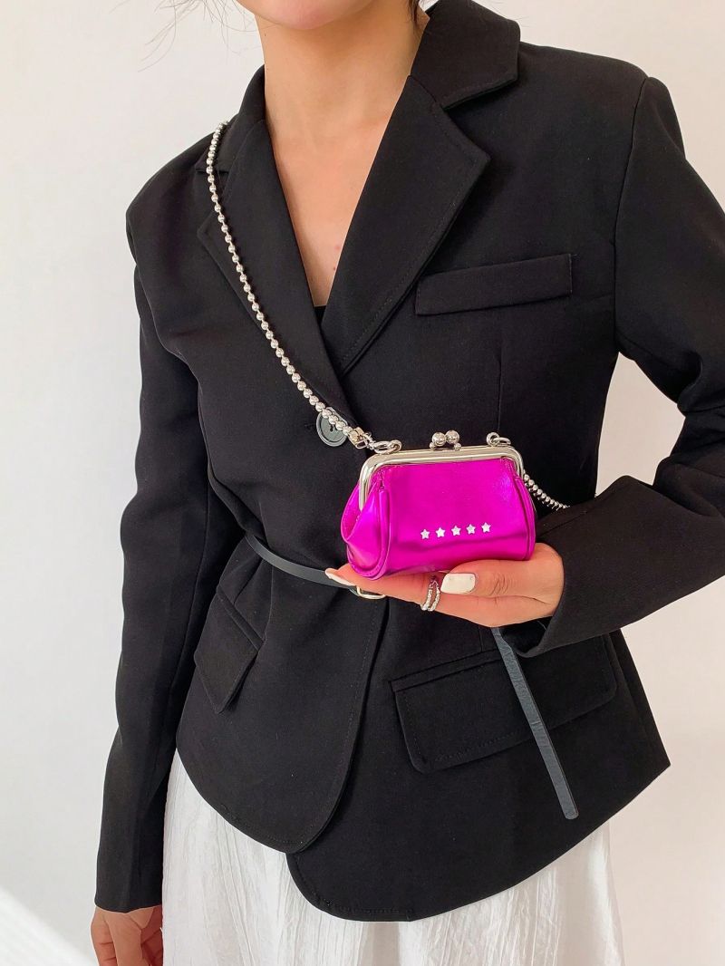 Mini Crossbody Bag Star Pattern Kiss Lock Chain Strap