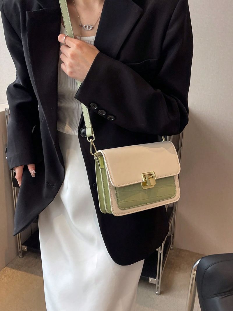 Mini Square Bag Two Tone Crocodile Embossed Flap