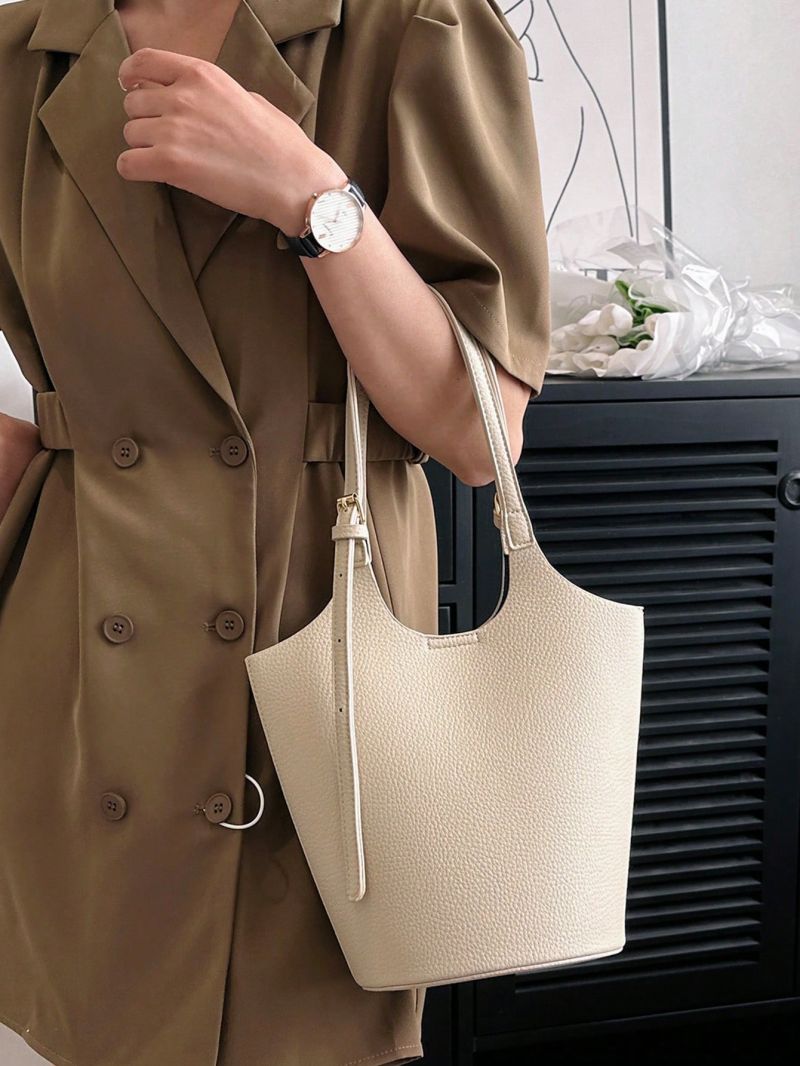 Medium Bucket Bag Double Handle Solid Color