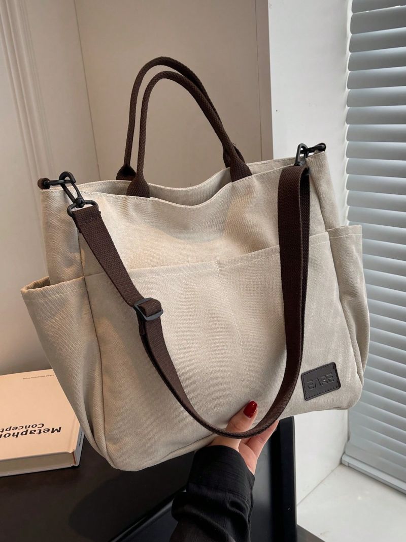 Small Tote Bag Double Handle Letter Patch Decor