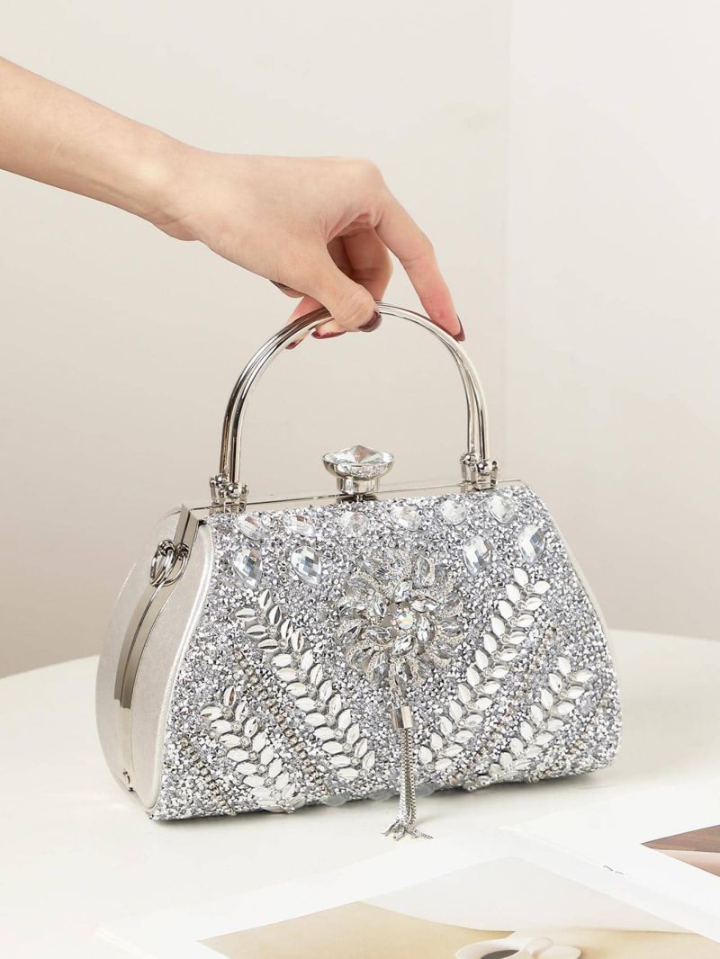 Small Box Bag Rhinestone & Tassel Decor Chain Strap