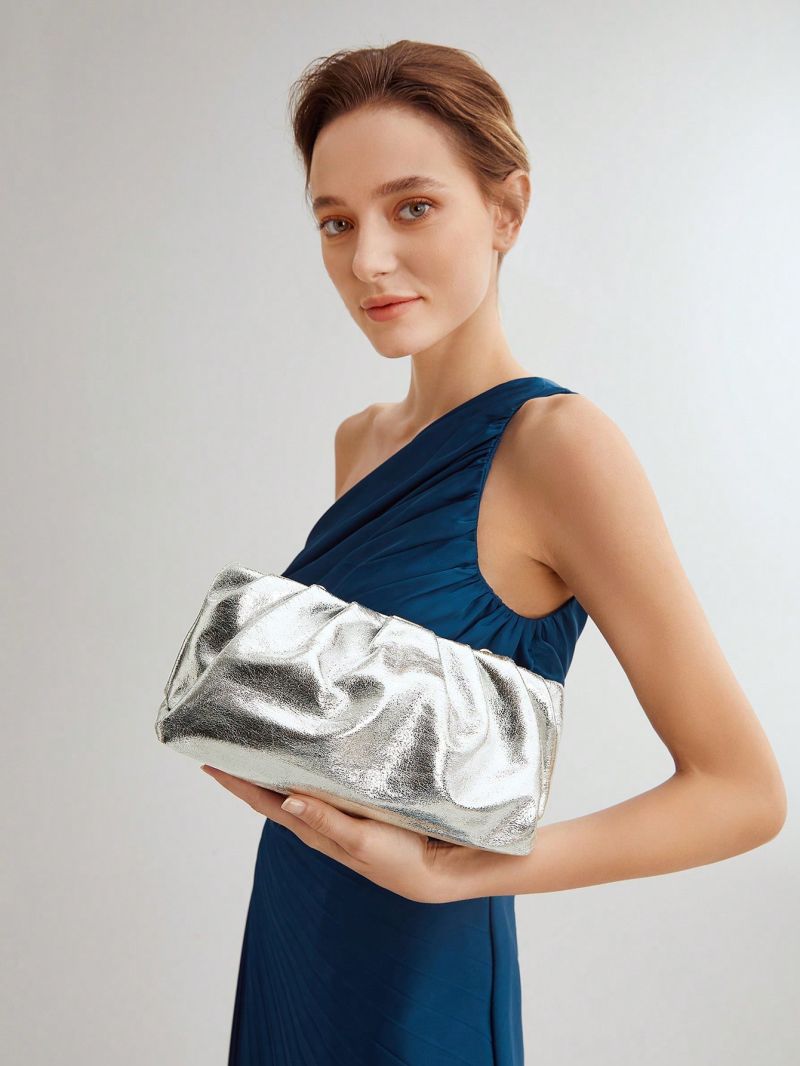 PREMIUM PU RUCHED BAG CHAIN METALLIC FUNKY FOR PARTY