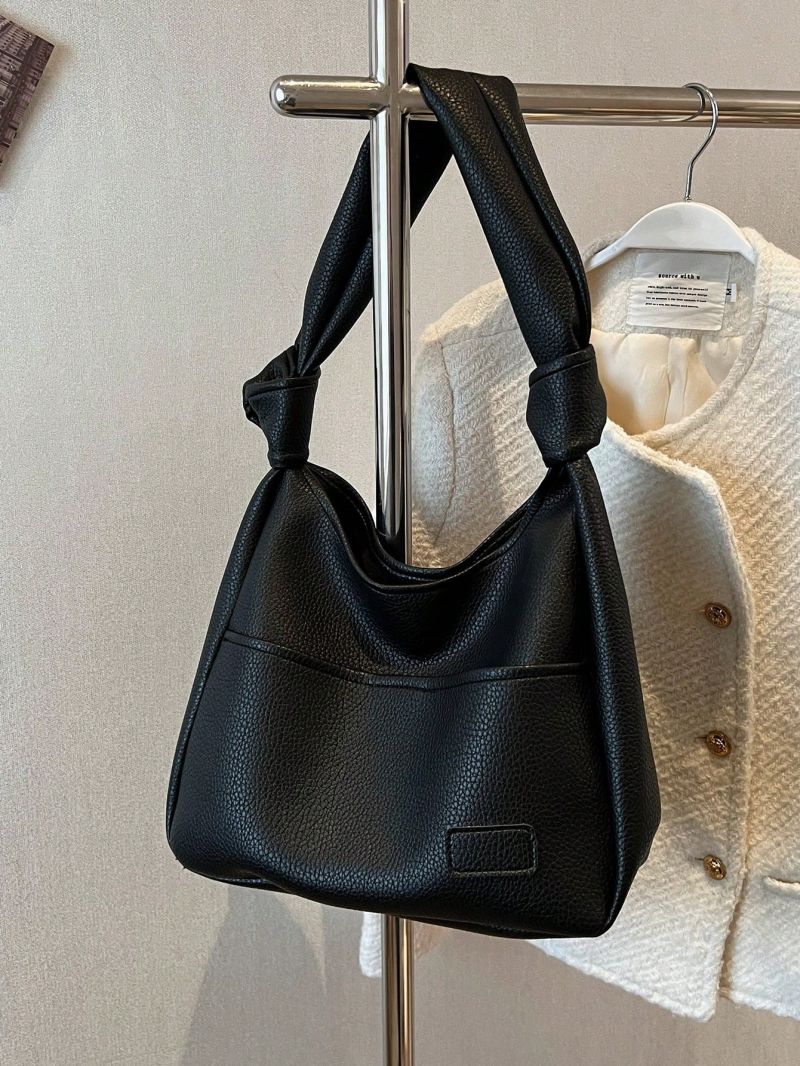 Patch Decor Hobo Bag Minimalist Snap Button