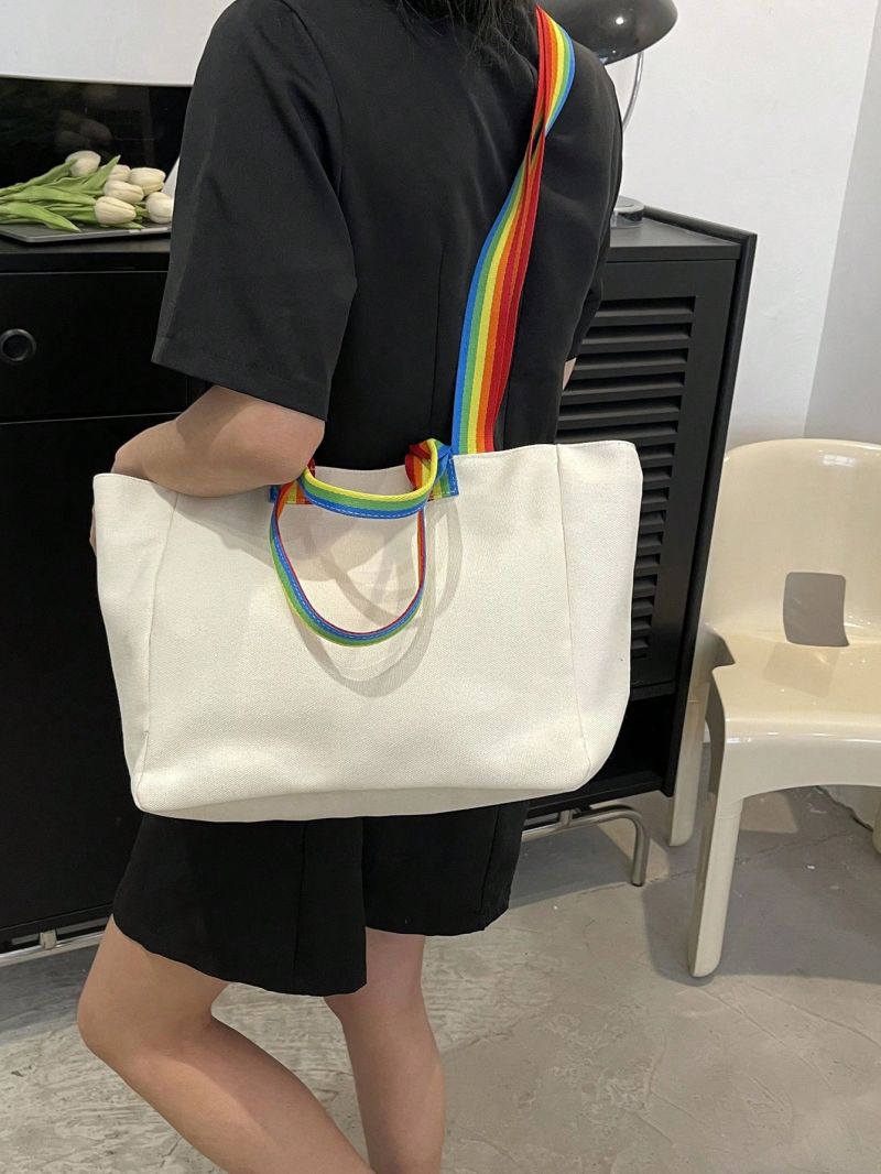 Rainbow Striped Handle Shopper Bag Small Canvas