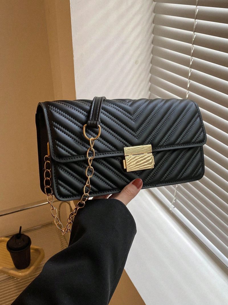 Chevron Square Bag Flap Small Black