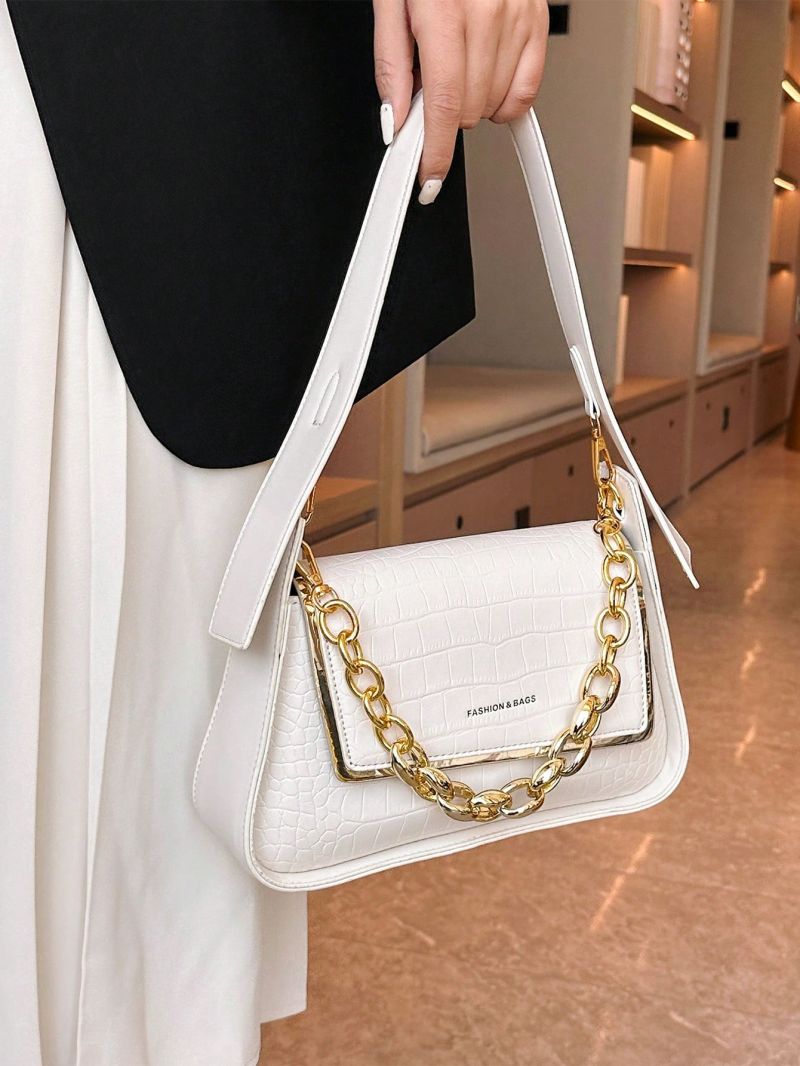 Medium Square Bag Crocodile Embossed Chain Decor Top Handle For Daily