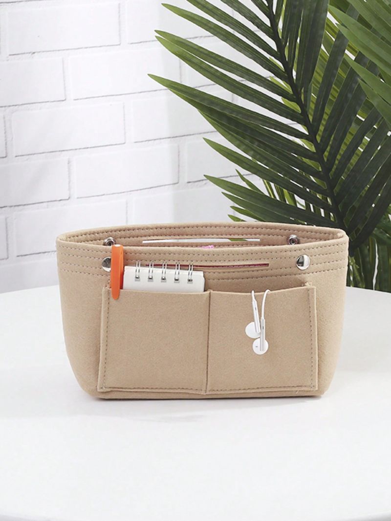 Felt Minimalist Bag Insert Studded Decor Bag Organizer For Tote & Handbag With Zipper Travel Portable Inner Bag