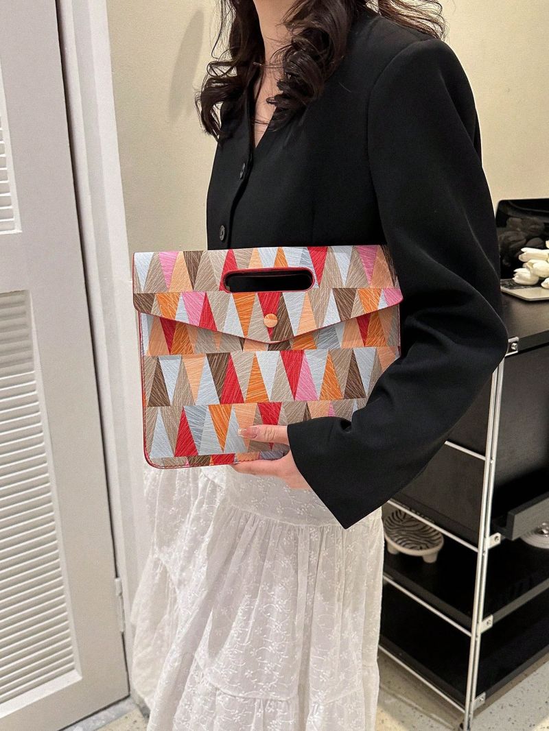 Geometric Pattern Envelope Bag Flap PU Fashionable