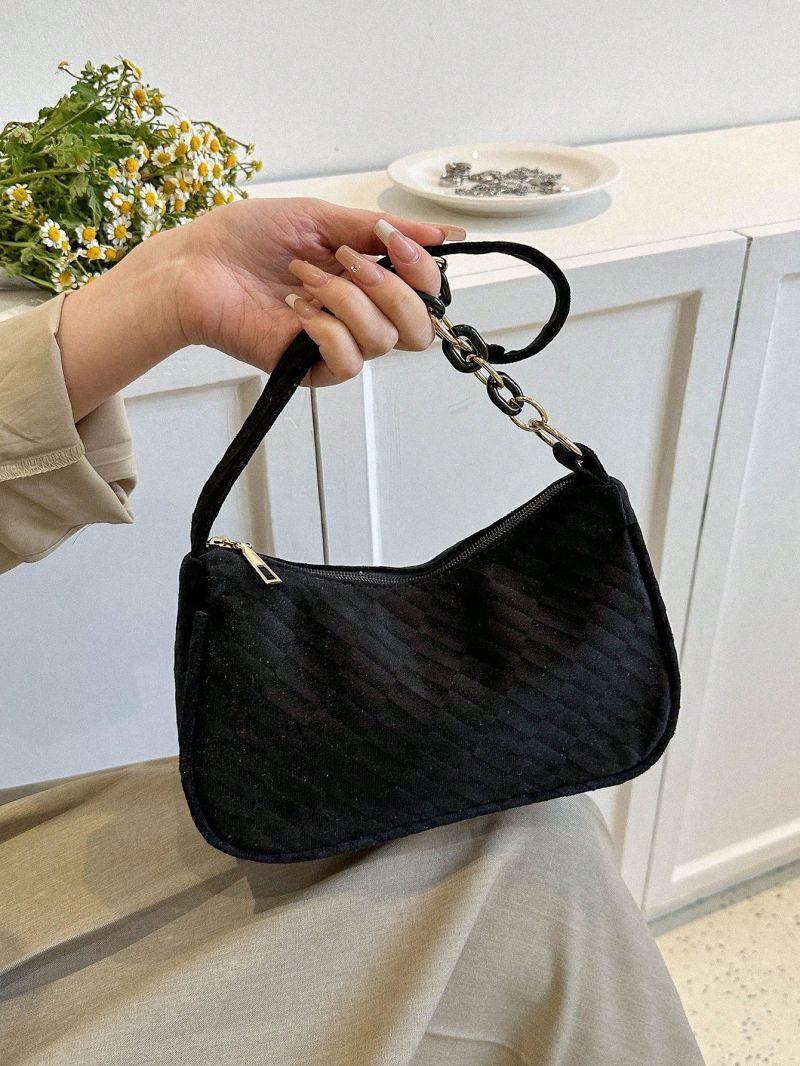 Small Hobo Bag Black Zipper Chain