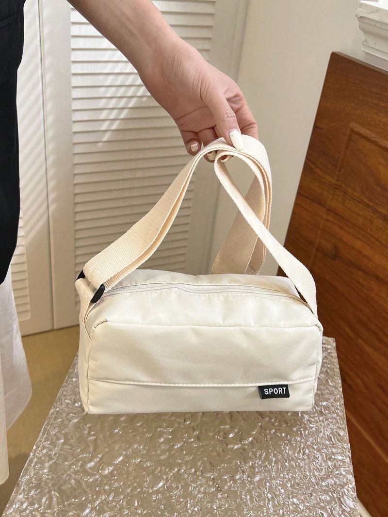 Letter Label Detail Square Bag Adjustable Strap With Zipper White