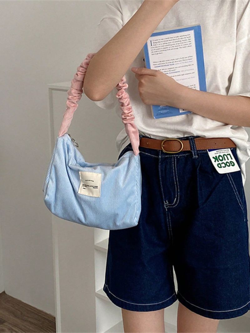 Small Ruched Bag Letter Patch Decor Colorblock