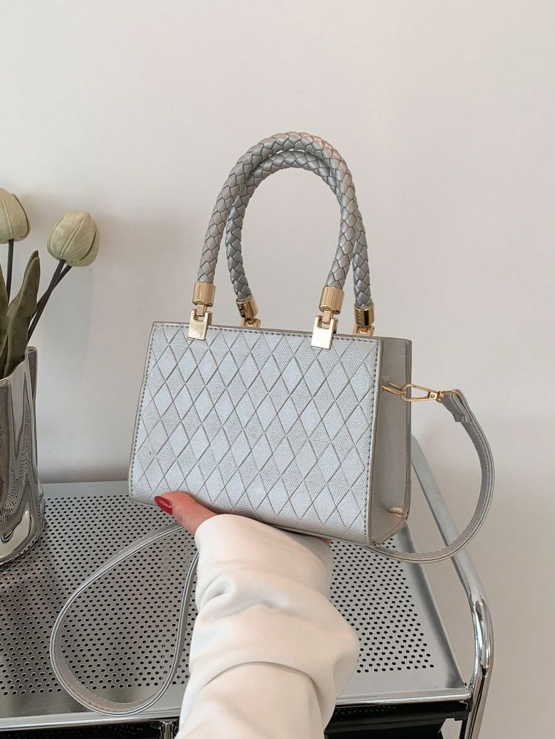 Mini Square Bag Embossed Detail Braided Handle
