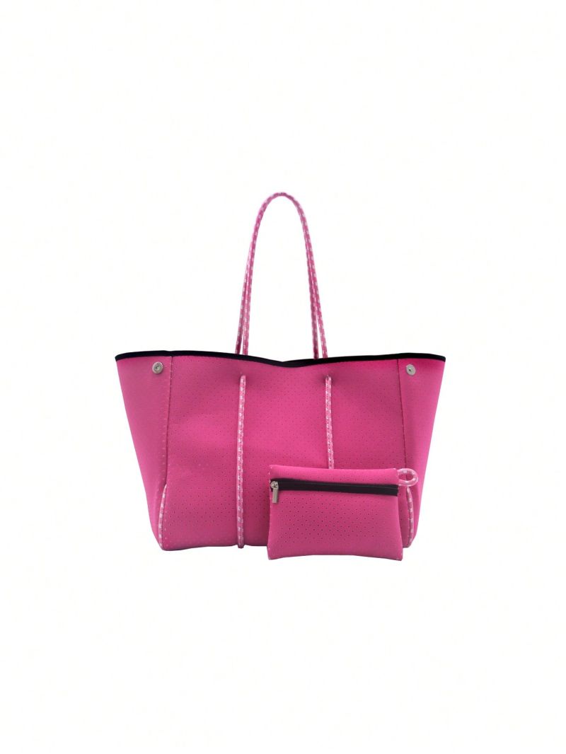 Neon Pink Shopper Bag With Coin Purse Contrast Binding