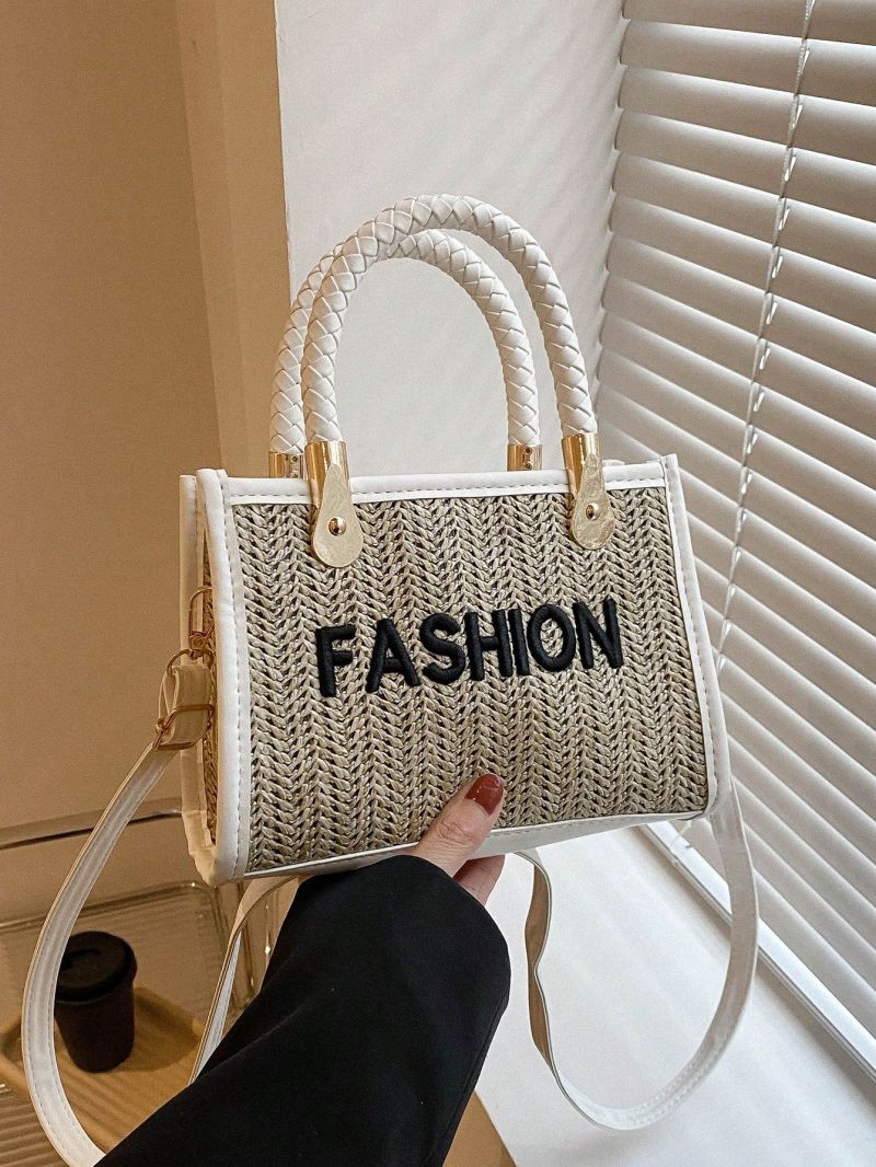 Mini Straw Bag Letter Embroidered Vacation