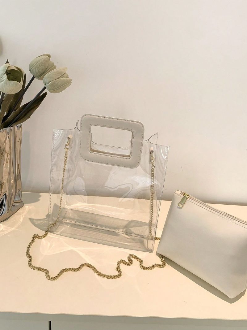 Medium Square Bag Clear Design Chain Strap With Inner Pouch