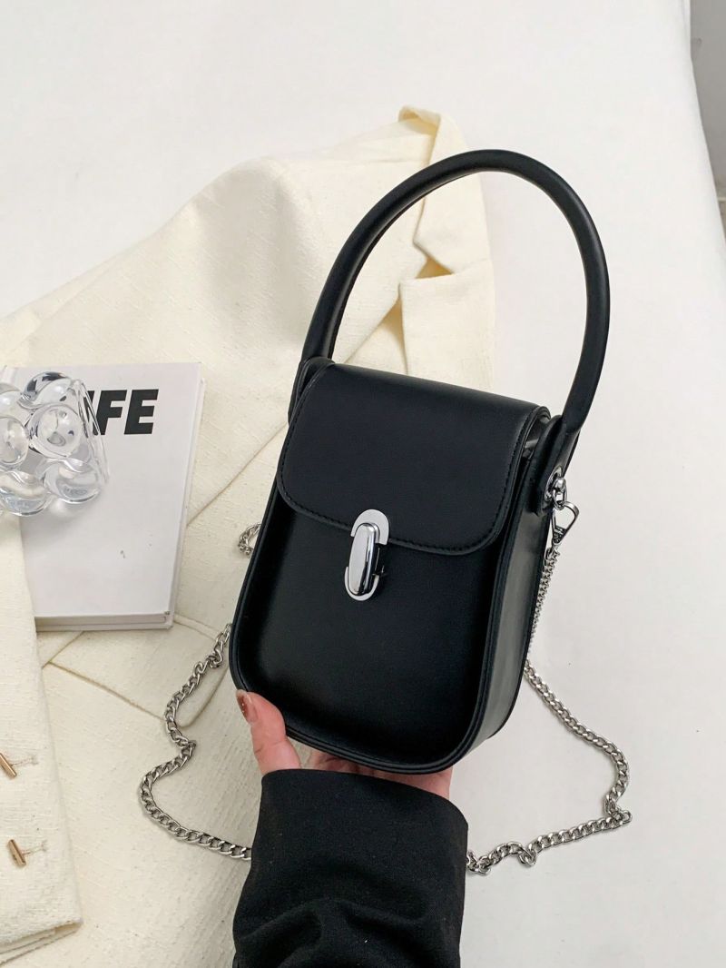 Mini Square Bag Top Handle Metal Decor Chain Strap