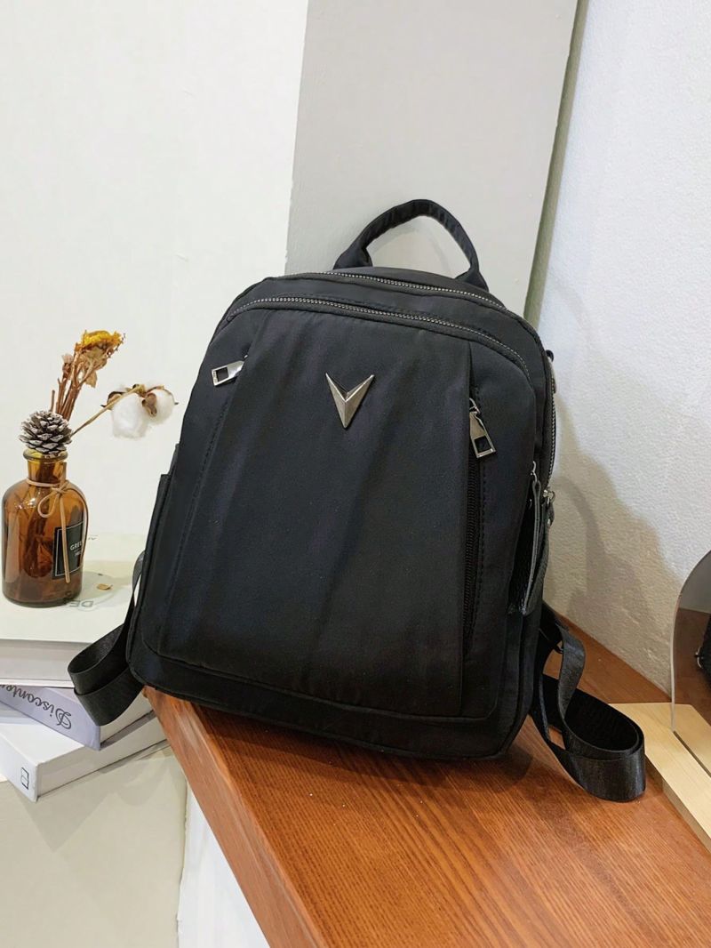 Medium Fashion Backpack Solid Color Metal Decor
