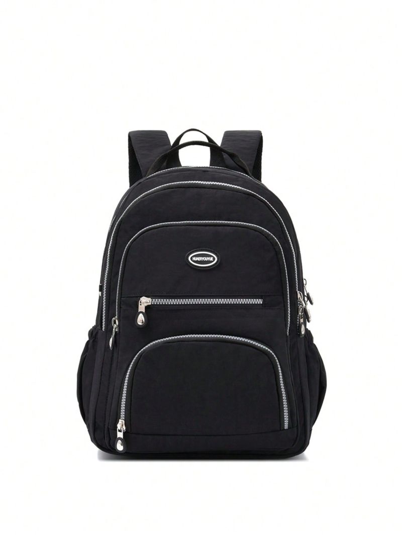 Large Capacity Classic Backpack Letter Patch Decor Nylon