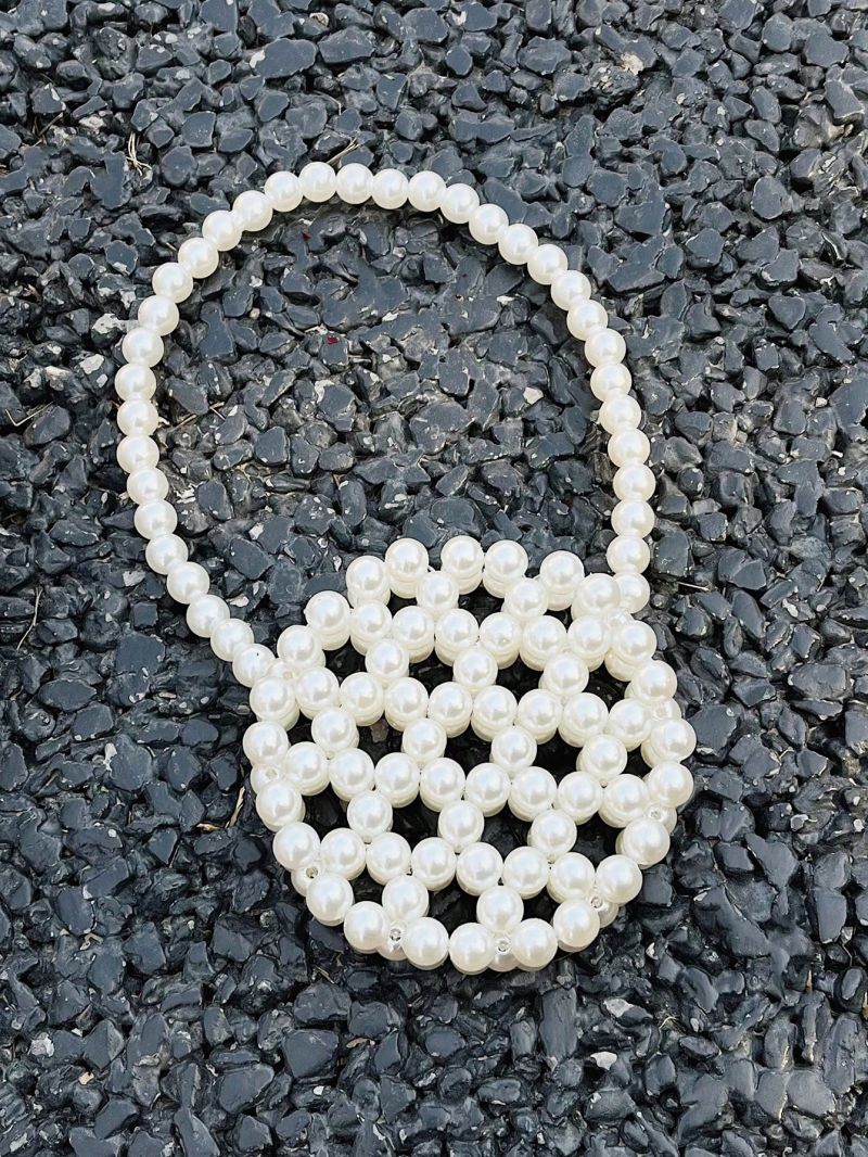 Mini Faux Pearl Decor Circle Bag Hollow Out Design