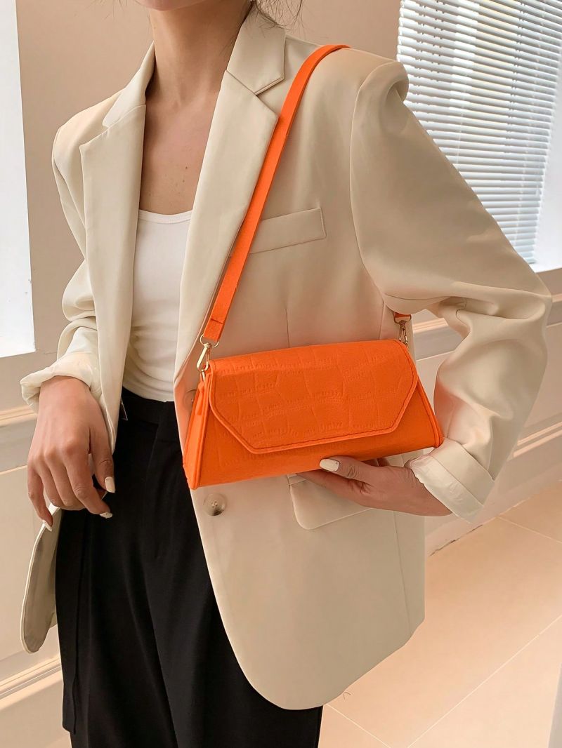 Medium Baguette Bag Crocodile Embossed Flap For Daily