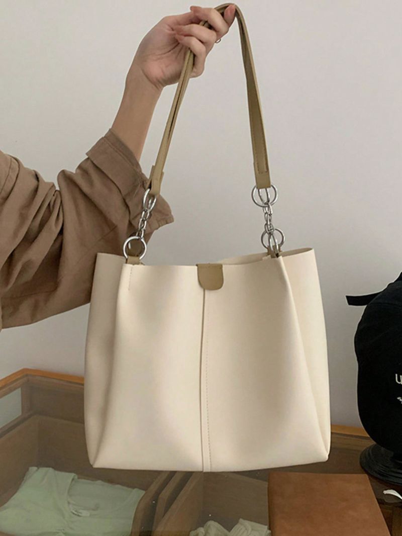 Two Tone Shoulder Tote Bag Double Handle