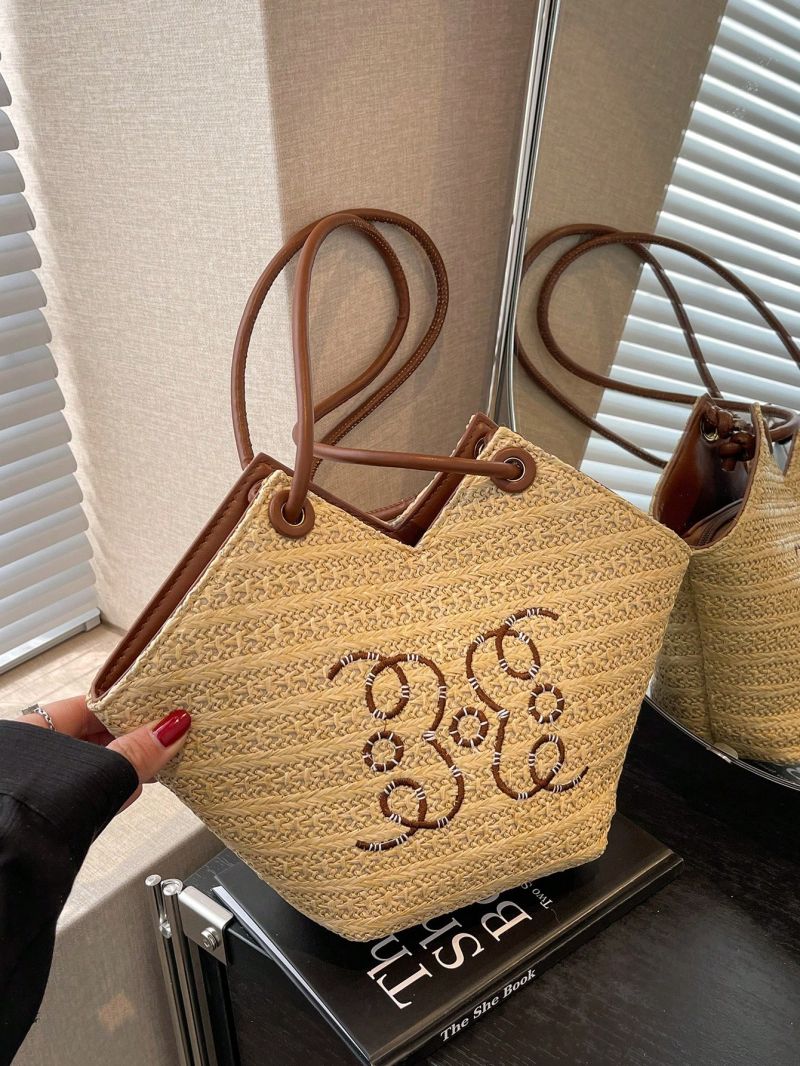 Graphic Pattern Straw Bag Paper