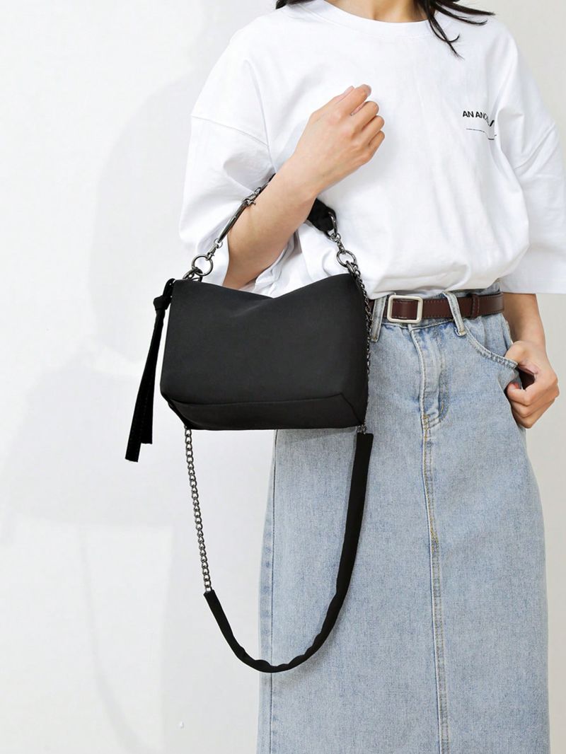 Small Bucket Bag Braided Detail Nylon Black