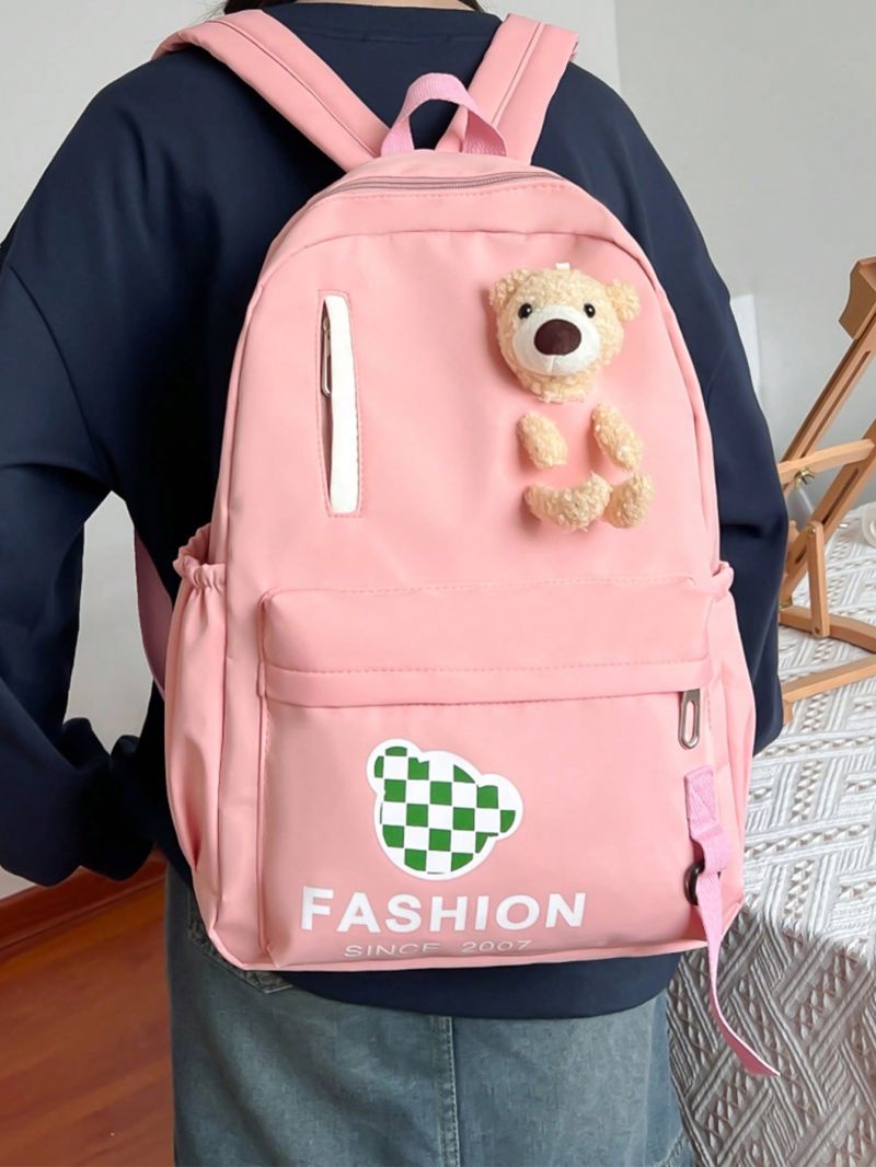 Letter Graphic Classic Backpack Cartoon Bear Decor