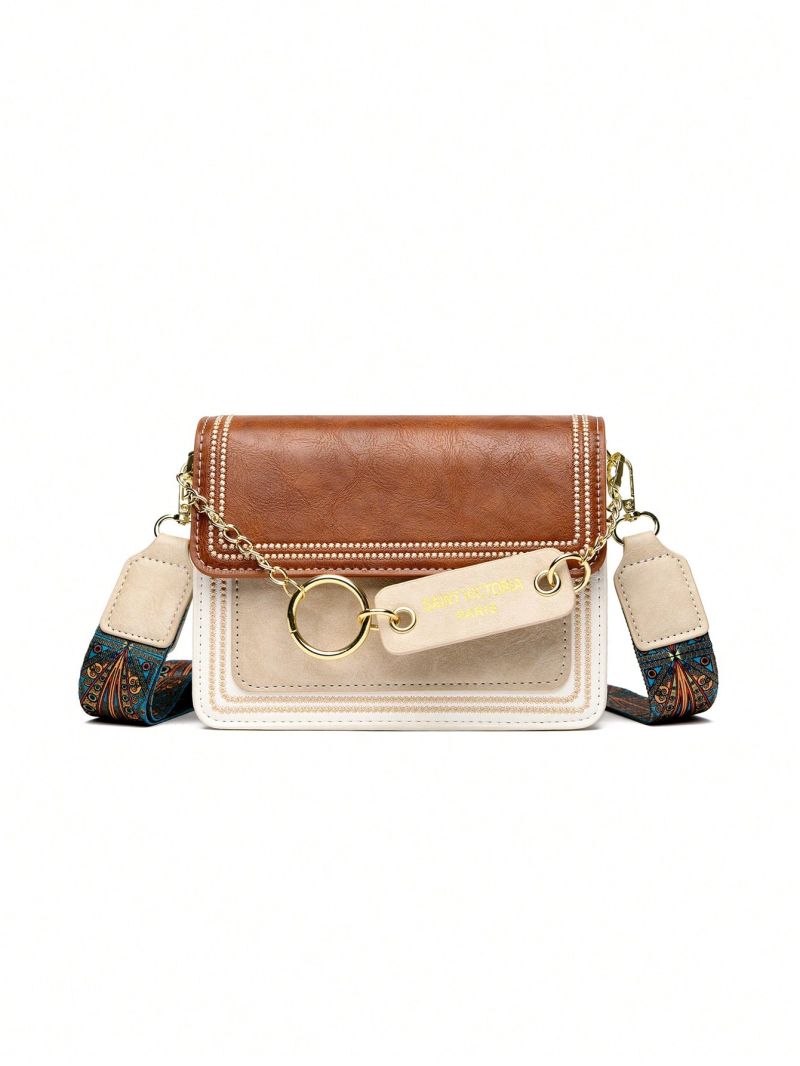 Mini Flap Square Bag Embroidered Detail Chain & Letter Patch Decor