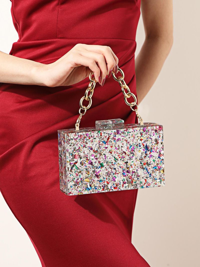 Mini Box Bag Sequin Decor Chain Strap