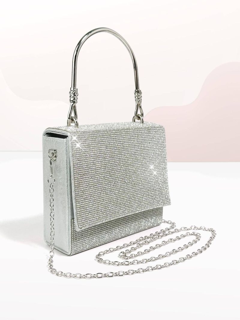 Mini Flap Glitter Square Bag Rhinestone Decor For Party