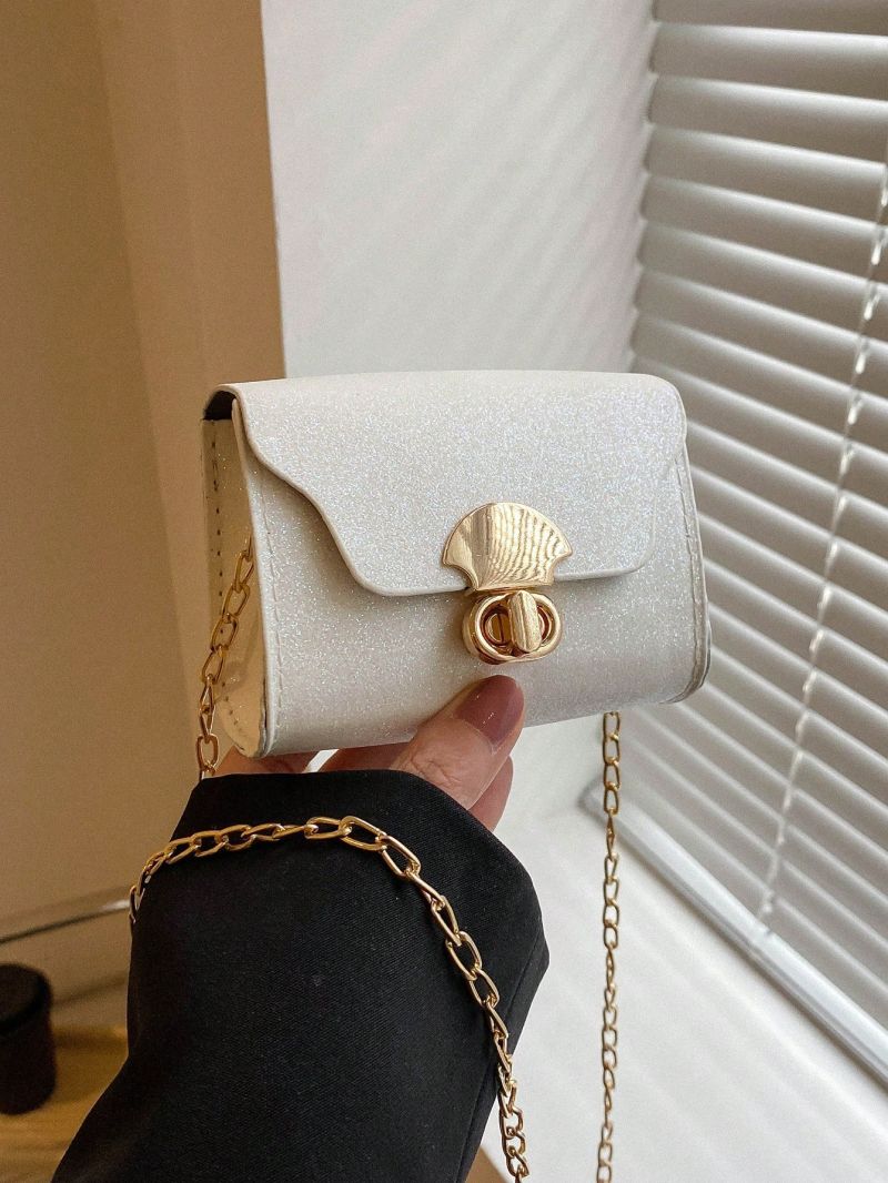 Mini Square Bag Black Glitter Flap For Party