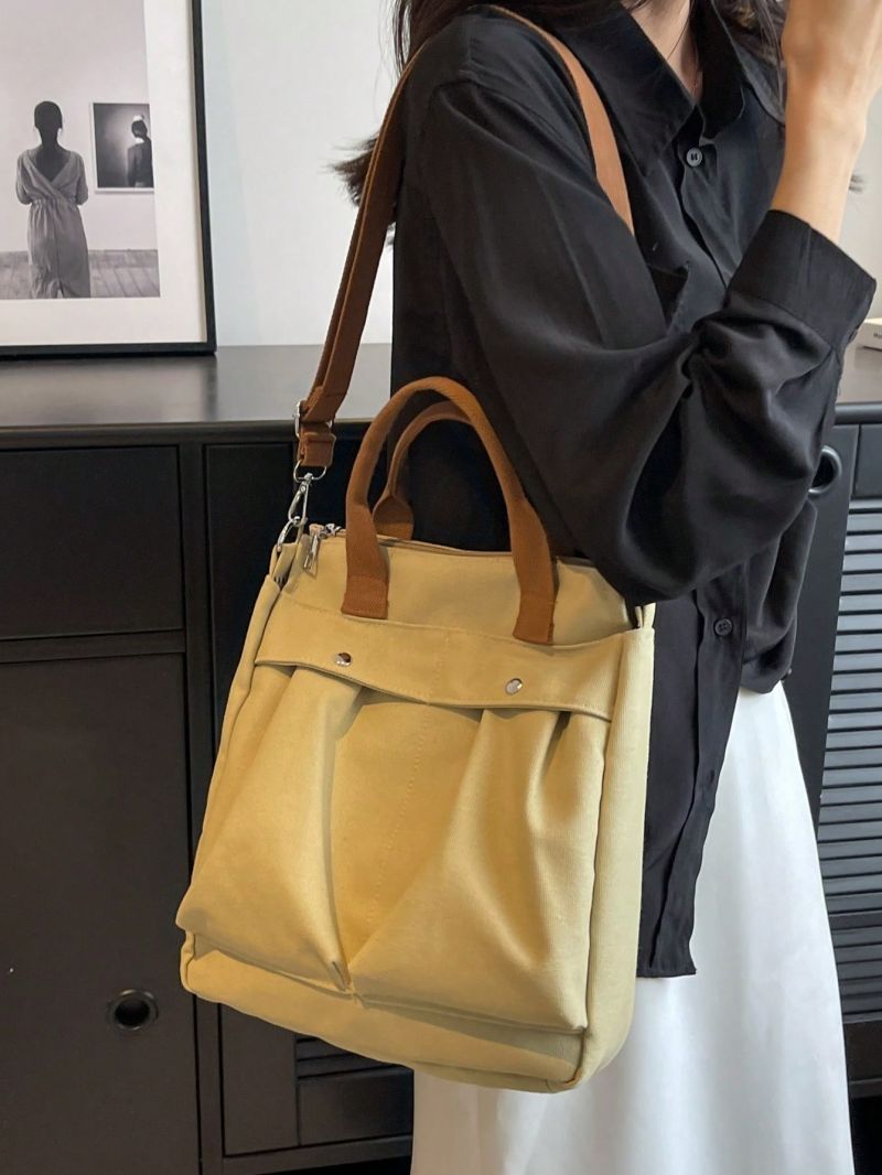 Studded Decor Shopper Bag Double Handle With Zipper Canvas