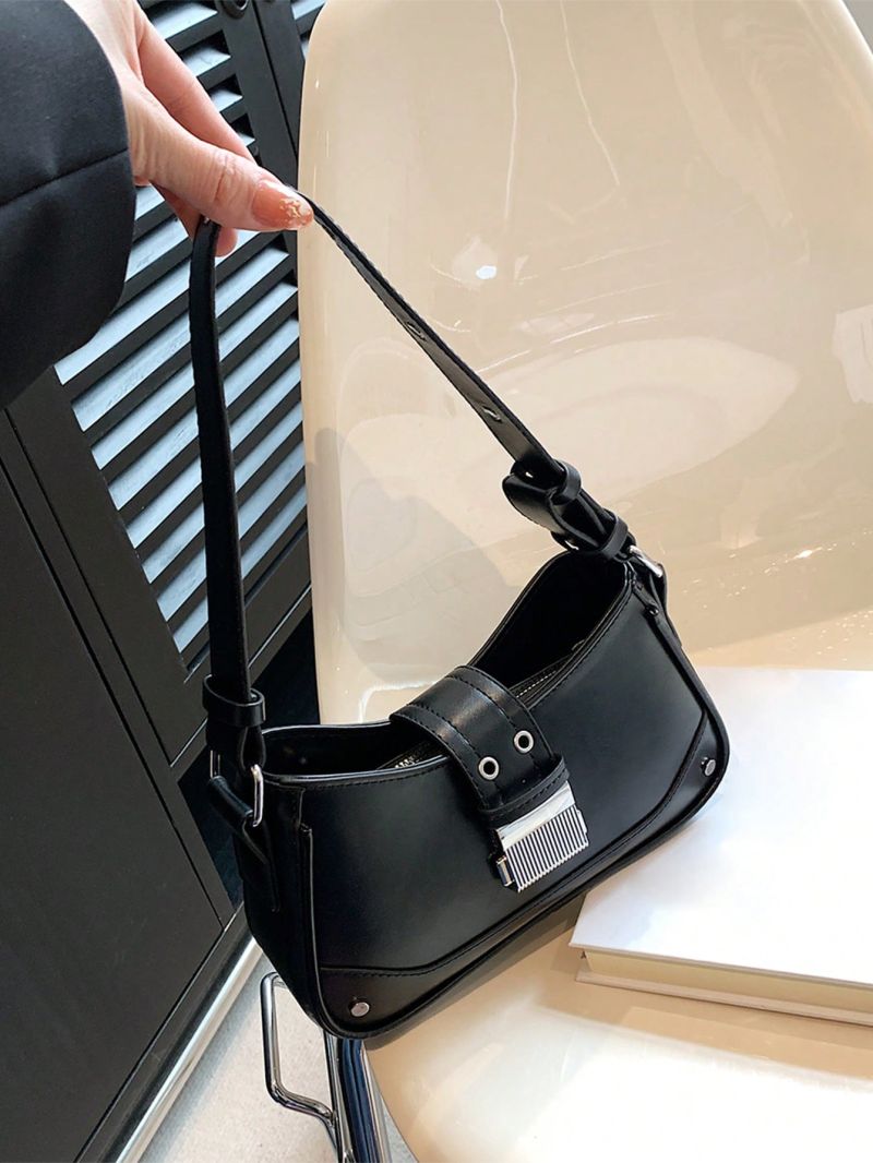 Small Shoulder Bag Solid Color Metal Decor